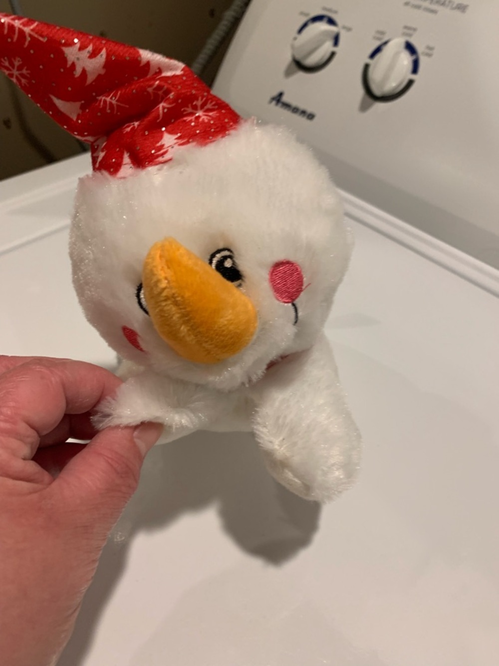 White Plush Holiday Snow Man Toy with Red Hat - Soft Pet-Friendly Plush